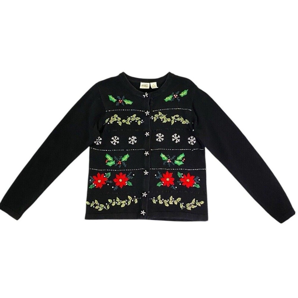Jason Maxwell Christmas Cardigan Sweater M Beaded Embroidered Holiday